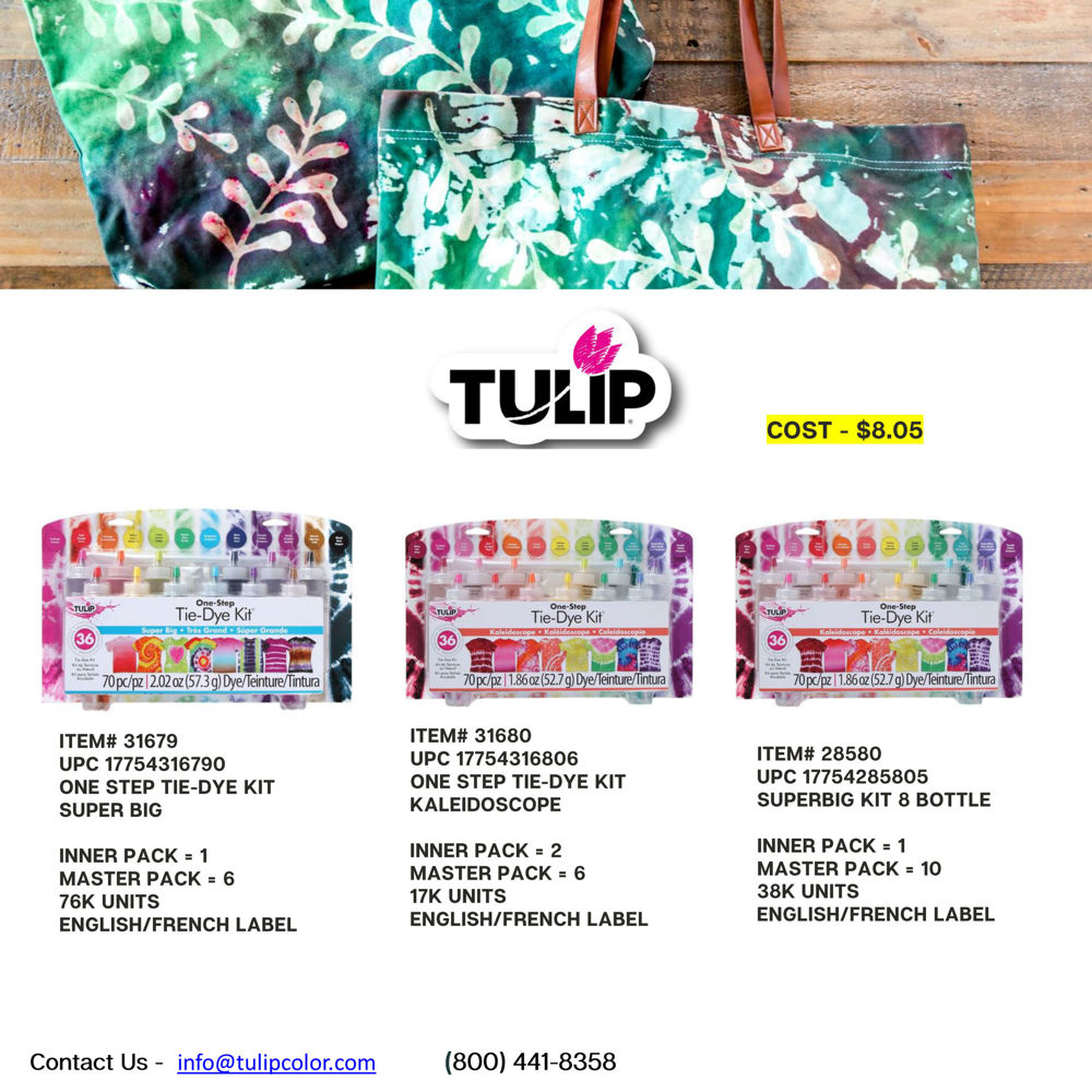 Tie Dye Sale inventory - Contact Us To Place Your Order -  info@tulipcolor.com      (800) 441-8358